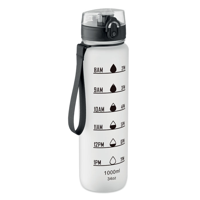 Bouteille de sport publicitaire RPET 1L Isforden Mark blanc transparent